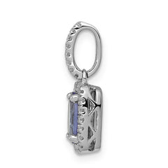 14k White Gold .94 Oval Tanzanite and Diamond Rectangle Halo Pendant