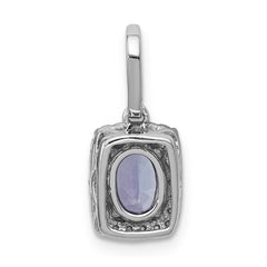 14k White Gold .94 Oval Tanzanite and Diamond Rectangle Halo Pendant