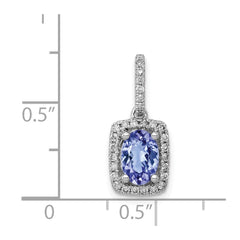 14k White Gold .94 Oval Tanzanite and Diamond Rectangle Halo Pendant