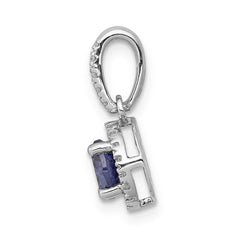 14k White Gold .69 Round Tanzanite and Diamond Halo Pendant