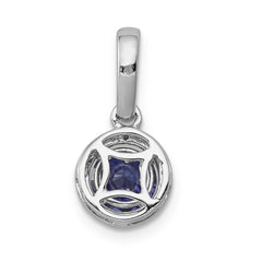 14k White Gold .69 Round Tanzanite and Diamond Halo Pendant
