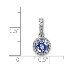14k White Gold .69 Round Tanzanite and Diamond Halo Pendant