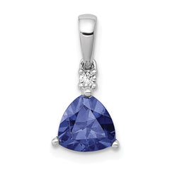 14k White Gold Trillion .90 Tanzanite and Diamond Pendant