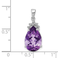 14k White Gold Pear 3.55 Amethyst & Diamond Pendant