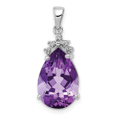14k White Gold Pear 3.55 Amethyst & Diamond Pendant