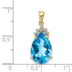 14k Pear Blue Topaz & Diamond Pendant