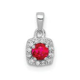 14k White Gold Diamond and .20 Ruby Square Halo Pendant