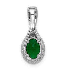 14k White Gold Diamond and Oval Emerald Halo Pendant Fits up to 2mm Regular/3mm Fancy or Reversible Omega