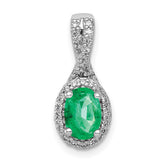 14k White Gold Diamond and Oval Emerald Halo Pendant Fits up to 2mm Regular/3mm Fancy or Reversible Omega