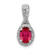 14k White Gold Diamond and Oval Ruby Halo Pendant Fits up to 2mm Regular/3mm Fancy or Reversible Omega
