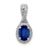 14k White Gold Diamond and Oval Sapphire Halo Pendant Fits up to 2mm Regular/3mm Fancy or Reversible Omega