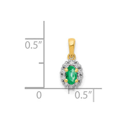 14k with White Rhodium Diamond and Oval Emerald Halo Pendant
