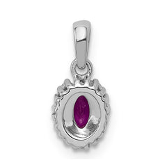 14k White Gold Diamond and .32 Oval Ruby Halo Pendant