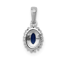 14k White Gold Diamond and .32 Sapphire Oval Halo Pendant