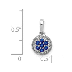 14k White Gold Diamond and Sapphire Cluster Halo Pendant