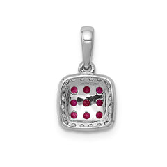 14k White Gold with Black Rhodium Diamond and .23 Ruby Cluster Square Halo Pendant
