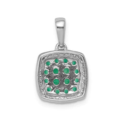 14k White Gold with Black Rhodium Diamond and .50 Emerald Cluster Square Halo Pendant