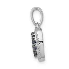 14k White Gold with Black Rhodium Diamond and Sapphire Cluster Square Halo Pendant
