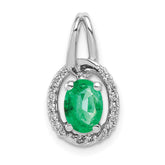 14k White Gold Diamond and Oval Emerald Halo Pendant - 2