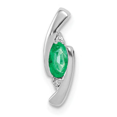 14k White Gold Diamond and Oval Emerald Fancy Chain Slide