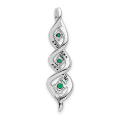 14k White Gold Diamond and Emerald Twisted 3-stone Chain Slide