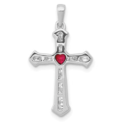 14k White Gold Ruby and Diamond Heart Cross Pendant