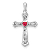 14k White Gold Ruby and Diamond Heart Cross Pendant
