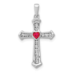 14k White Gold Ruby and Diamond Heart Cross Pendant