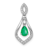 14k White Gold Diamond and Pear Emerald Teardrop Dangle Pendant