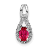 14k White Gold Diamond and .50 Oval Ruby Teardrop Halo Pendant