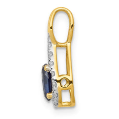 14k Diamond and Oval Sapphire Teardrop Halo Pendant