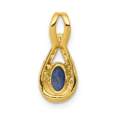 14k Diamond and Oval Sapphire Teardrop Halo Pendant