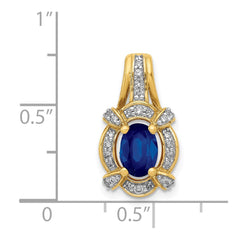 14k Diamond and Oval Sapphire Fancy Vintage Pendant