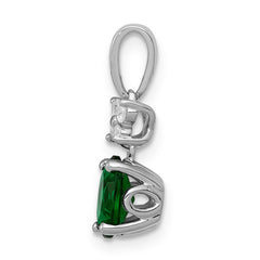 14k White Gold Diamond and Oval Emerald Pendant - 2