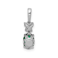 14k White Gold Diamond and Oval Emerald Pendant - 2
