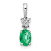 14k White Gold Diamond and Oval Emerald Pendant - 2