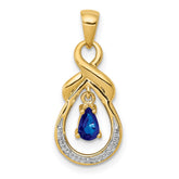 14k Pear Sapphire and Diamond Dangle Pendant