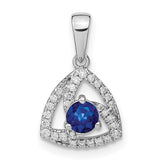 14k White Gold Diamond and Round Blue Sapphire Triangle Pendant