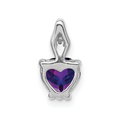 14k White Gold Heart Amethyst and Diamond Pendant - 2