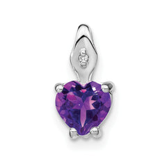 14k White Gold Heart Amethyst and Diamond Pendant - 2