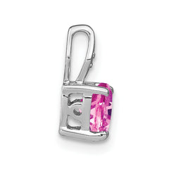 14k White Gold Heart Created Pink Sapphire and Diamond Pendant