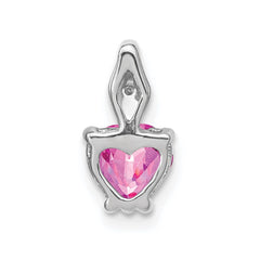 14k White Gold Heart Created Pink Sapphire and Diamond Pendant