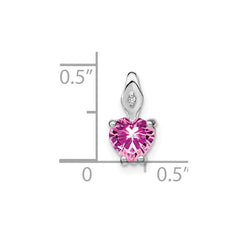 14k White Gold Heart Created Pink Sapphire and Diamond Pendant