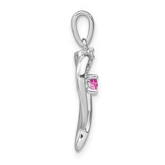 14k White Gold Created Pink Sapphire and Diamond Heart Pendant - 4