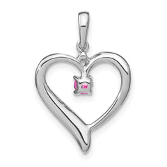 14k White Gold Created Pink Sapphire and Diamond Heart Pendant - 4