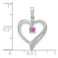 14k White Gold Created Pink Sapphire and Diamond Heart Pendant - 4