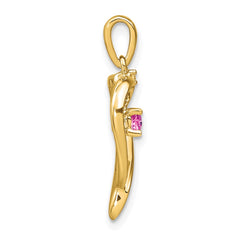 14k Created Pink Sapphire and Diamond Heart Pendant - 3