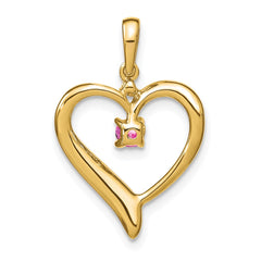 14k Created Pink Sapphire and Diamond Heart Pendant - 3