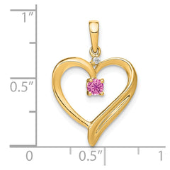 14k Created Pink Sapphire and Diamond Heart Pendant - 3