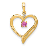 14k Created Pink Sapphire and Diamond Heart Pendant - 3
